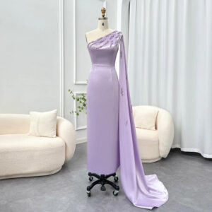 Arabic Lilac One Shoulder Evening Dresses with Cape Elegant Ankle Length Women Wedding Dress Party Dress