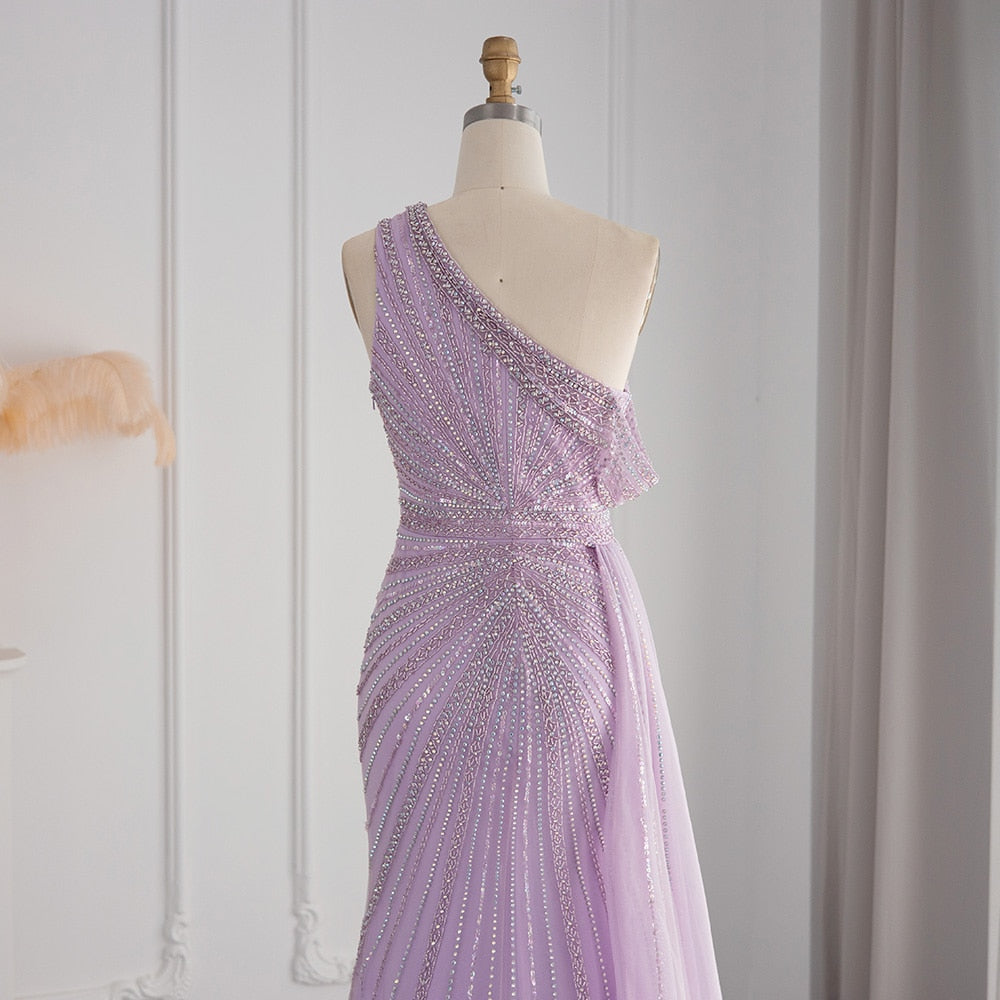 Luxury One Shoulder Mermaid Evening Dresses for Wedding Party High Slit Long Prom Formal Gowns - Image 20