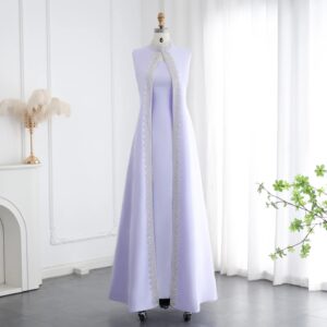 Lillac Evening Dresses with Cape Luxury Rhinestone Two Pieces Kaftan Turkey Wedding Party Gowns