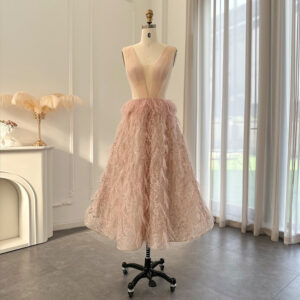 Luxury Feather Blush Pink Short Evening Dresses for Women Wedding Party Midi Formal Cocktail Prom Gowns