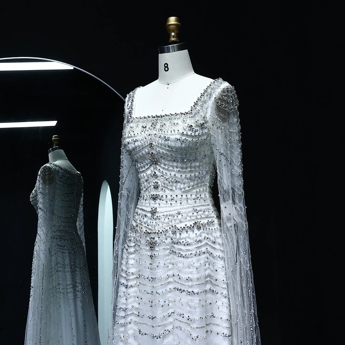 Luxury Nude Evening Dress with Cape Sleeves Blue White Women Wedding Party Gowns - Image 13