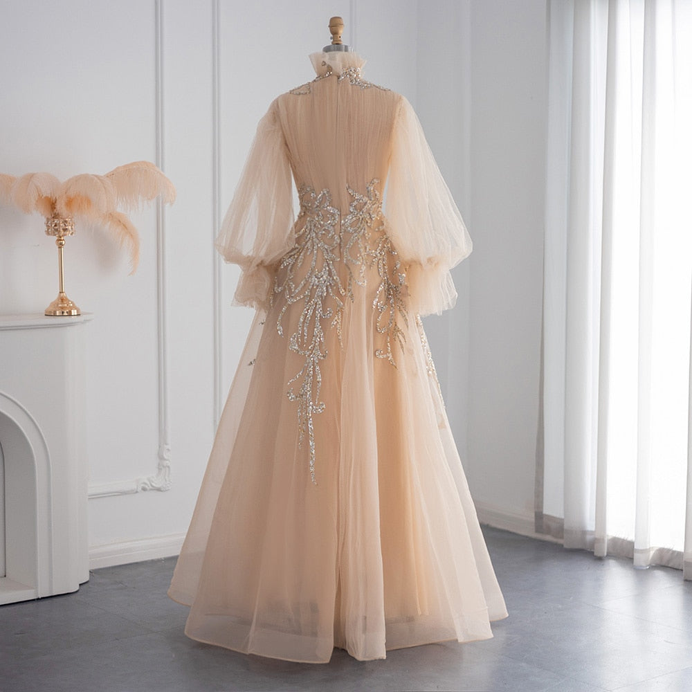 Champagne Long Sleeve Evening Dresses Luxury Midi Short Formal Gowns for Wedding Party - Image 9