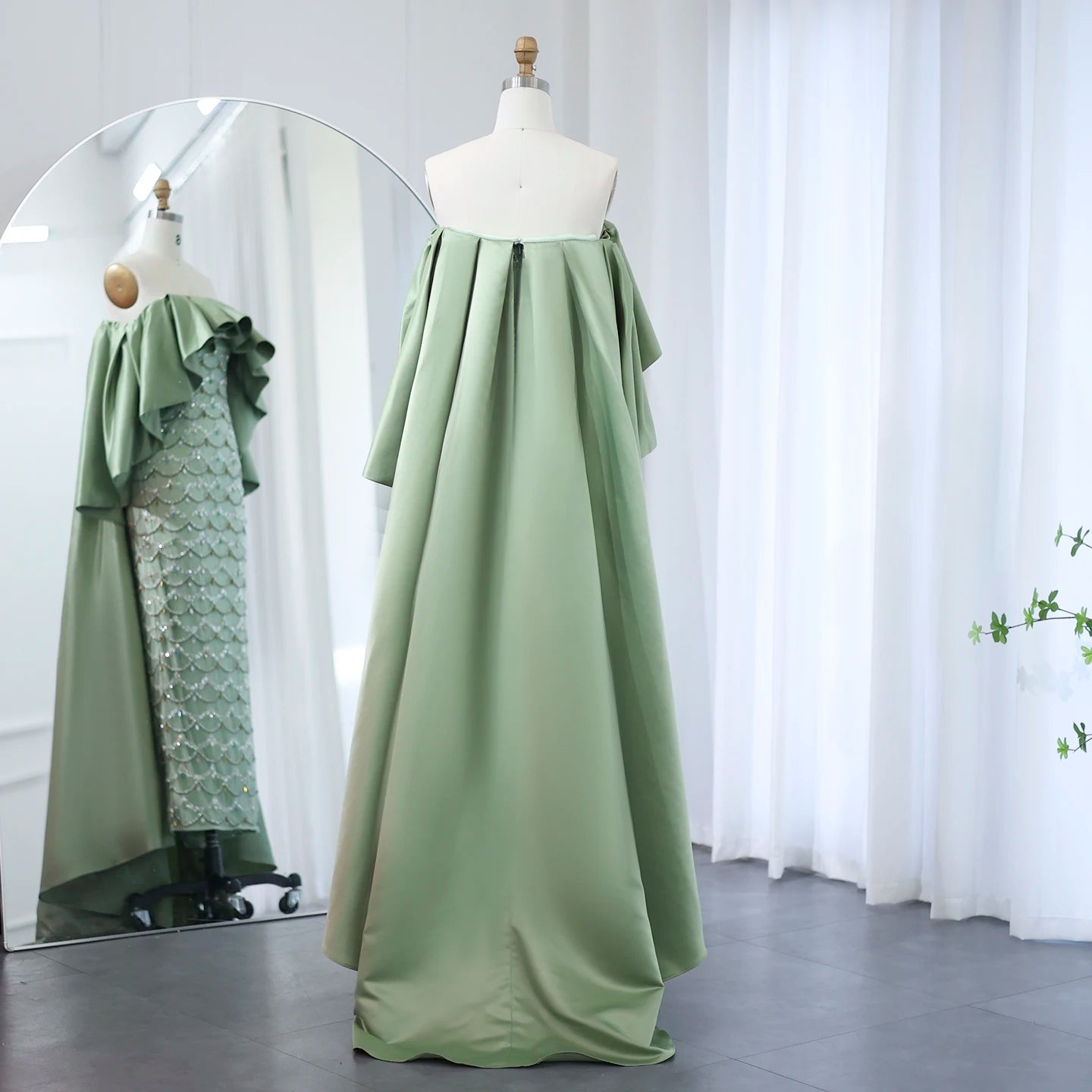 Sage Green Luxury Evening Dresses with Cape Lilac Beaded Women Wedding Party Dress - Image 8