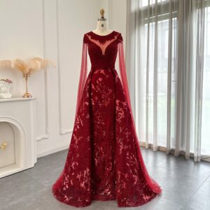 Mermaid Luxury Evening Dresses with Cape Sleeve Elegant Women Wedding Party Gown