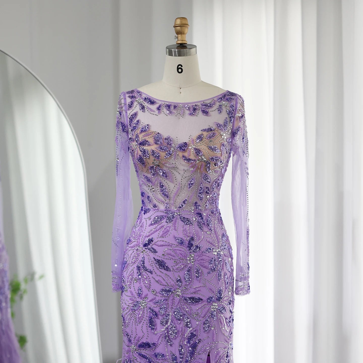 Luxury Feathers Evening Dresses for Women Wedding Elegant Long Sleeves Mermaid Prom Party Gowns - Image 12