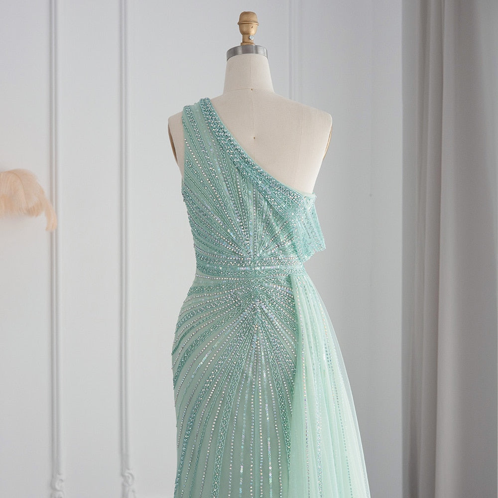 Luxury One Shoulder Mermaid Evening Dresses for Wedding Party High Slit Long Prom Formal Gowns - Image 15