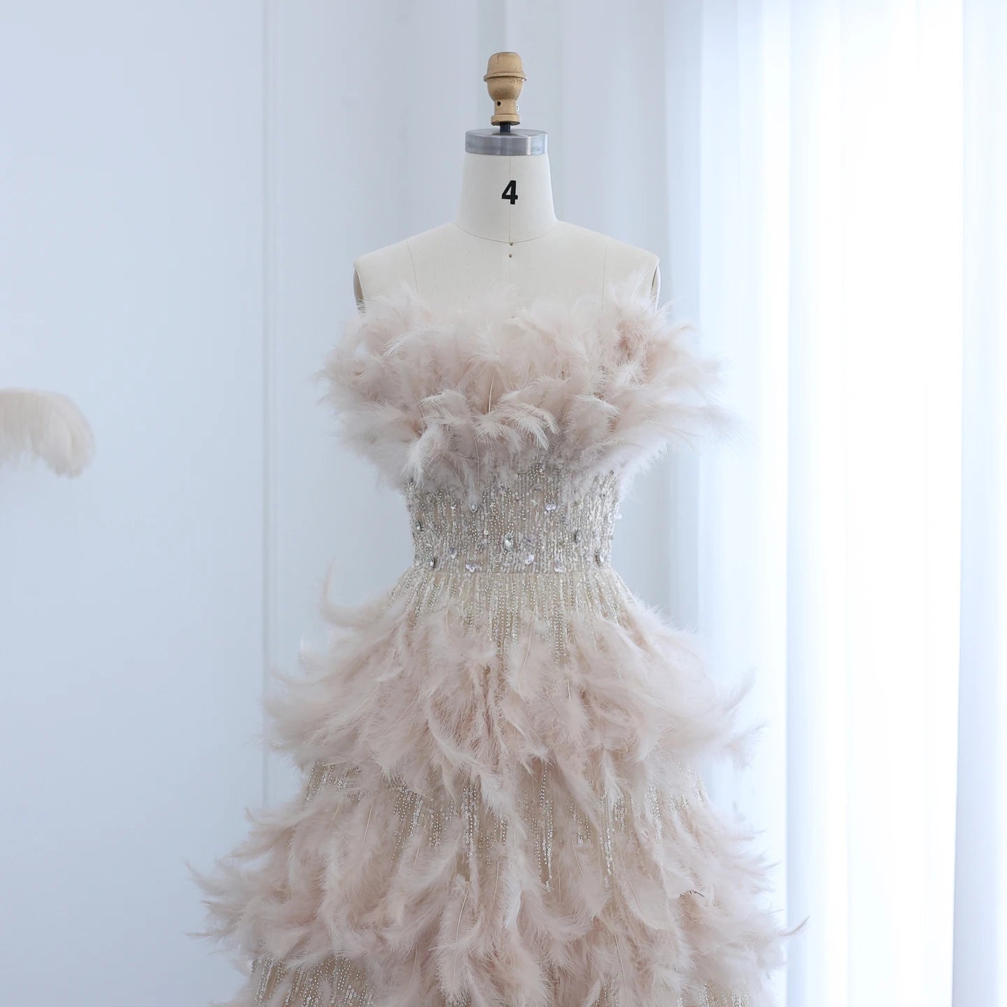 Feathers Princess Crystal Organza Ball Gown Evening Dresses for Women Wedding Engament Party Dress - Image 4