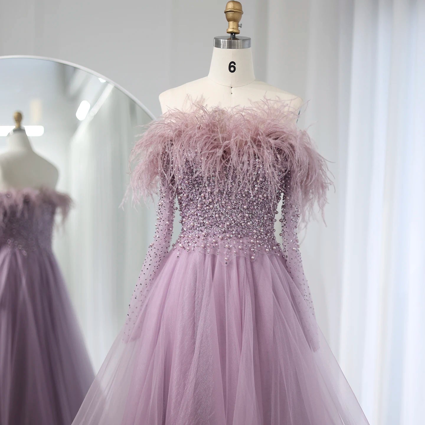 Luxury Feathers Purple High Low Evening Dresses Elegant Off Shoulder Arab Women Wedding Party Prom Dress - Image 4