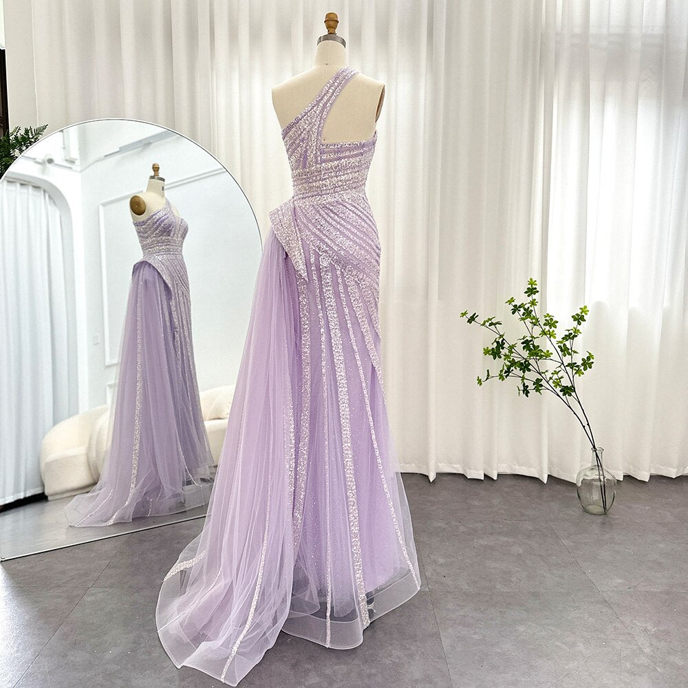 Luxury One Shoulder Mermaid Evening Dresses for Woman Wedding Party High Split Prom Formal Gowns - Image 14
