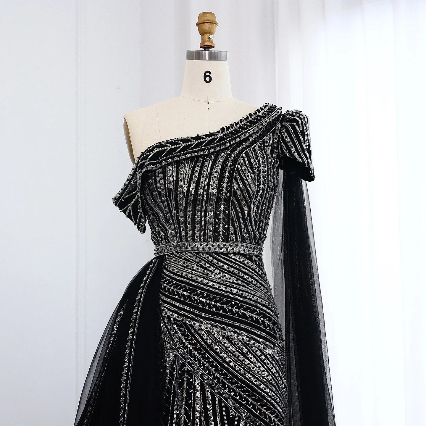 Elegant One Shoulder Fuchsia Luxury Evening Dress with Cape Sleeve Overskirt Formal Party Gown - Image 17