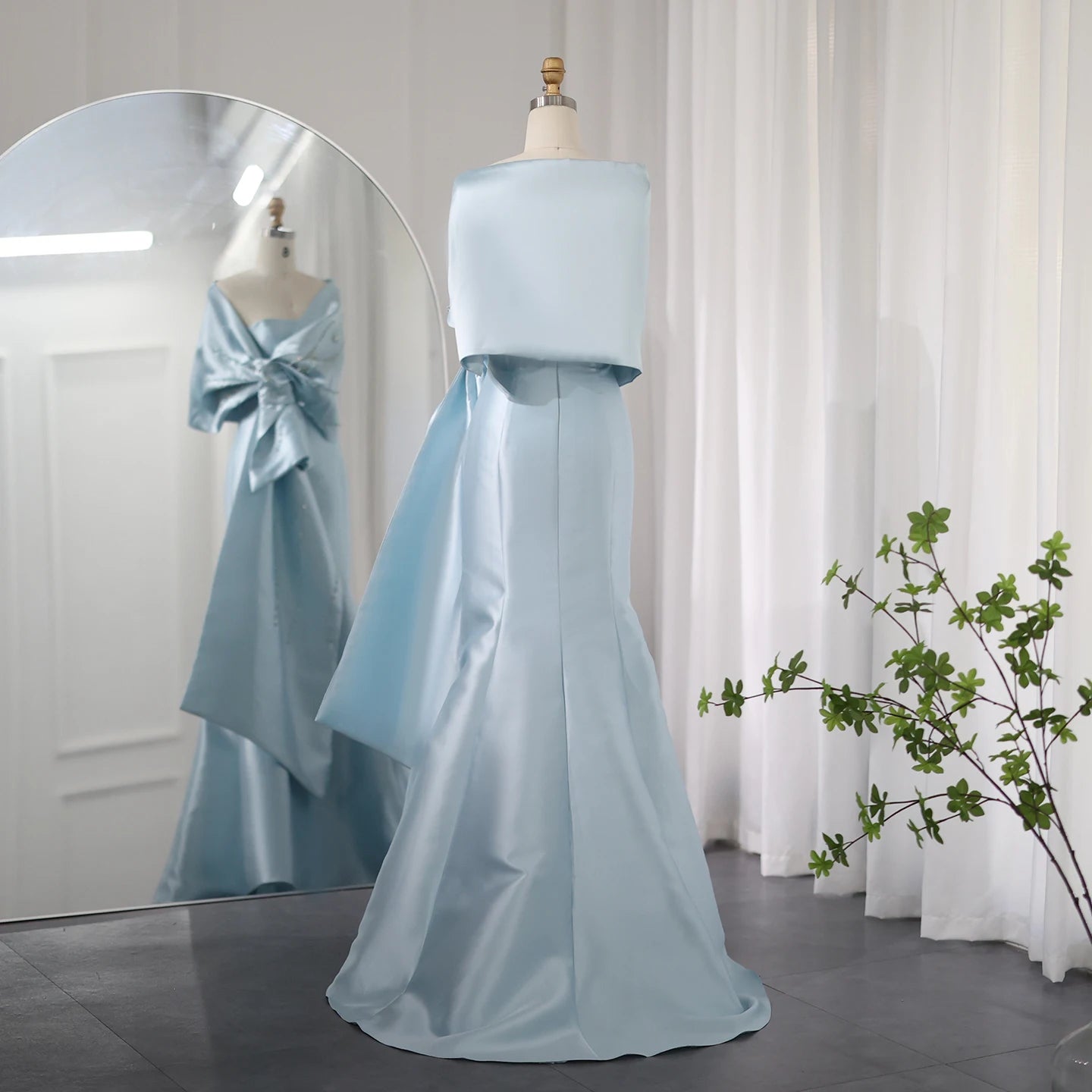 Luxury Blue Mermaid Evening Dresses with Cape Shawl Beaded Elegant Women Wedding Guest Party Gown - Image 6