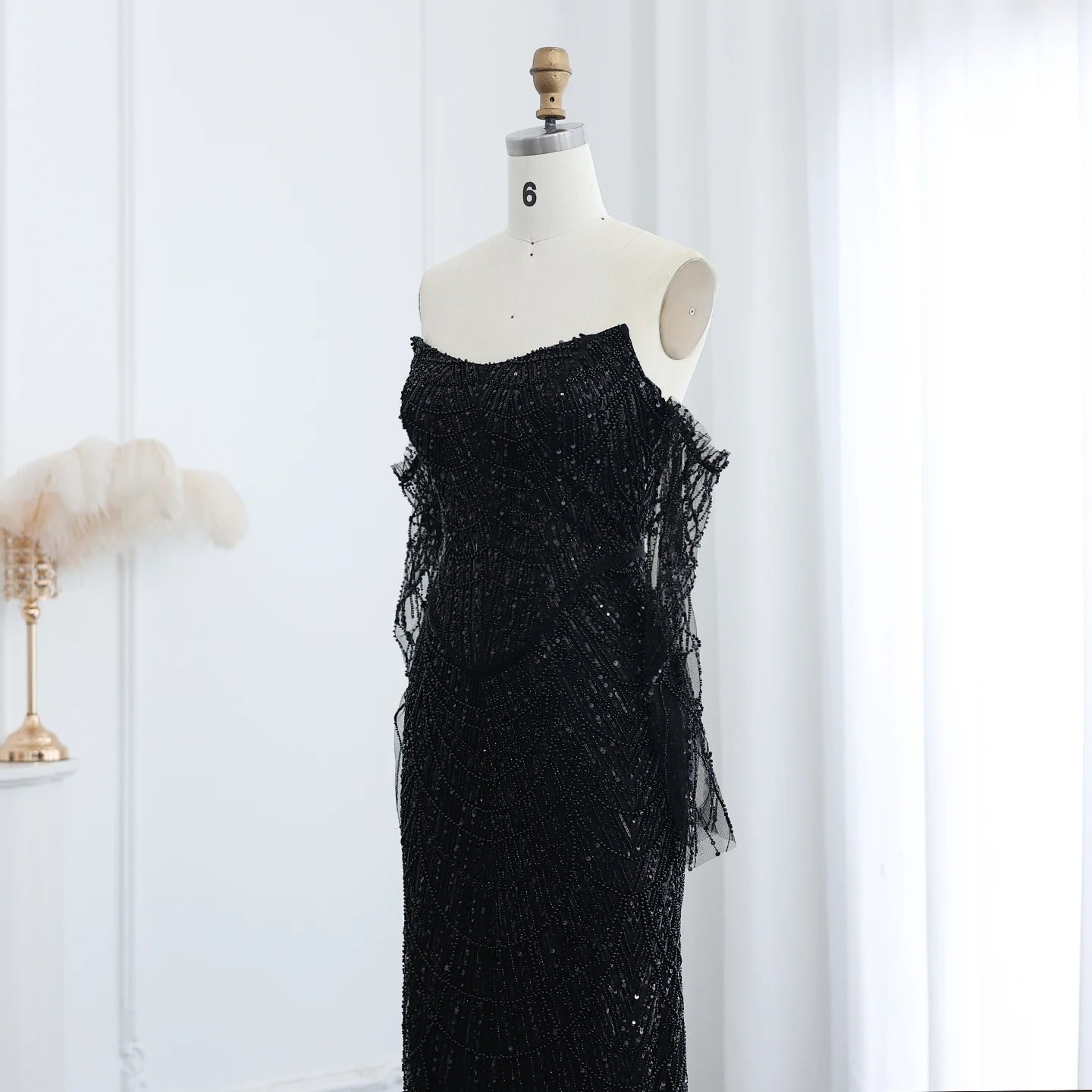 Beads Black Mermaid Long Sleeve Arabic Evening Dress for Women Party Formal Dress Dubai Prom Dress - Image 4