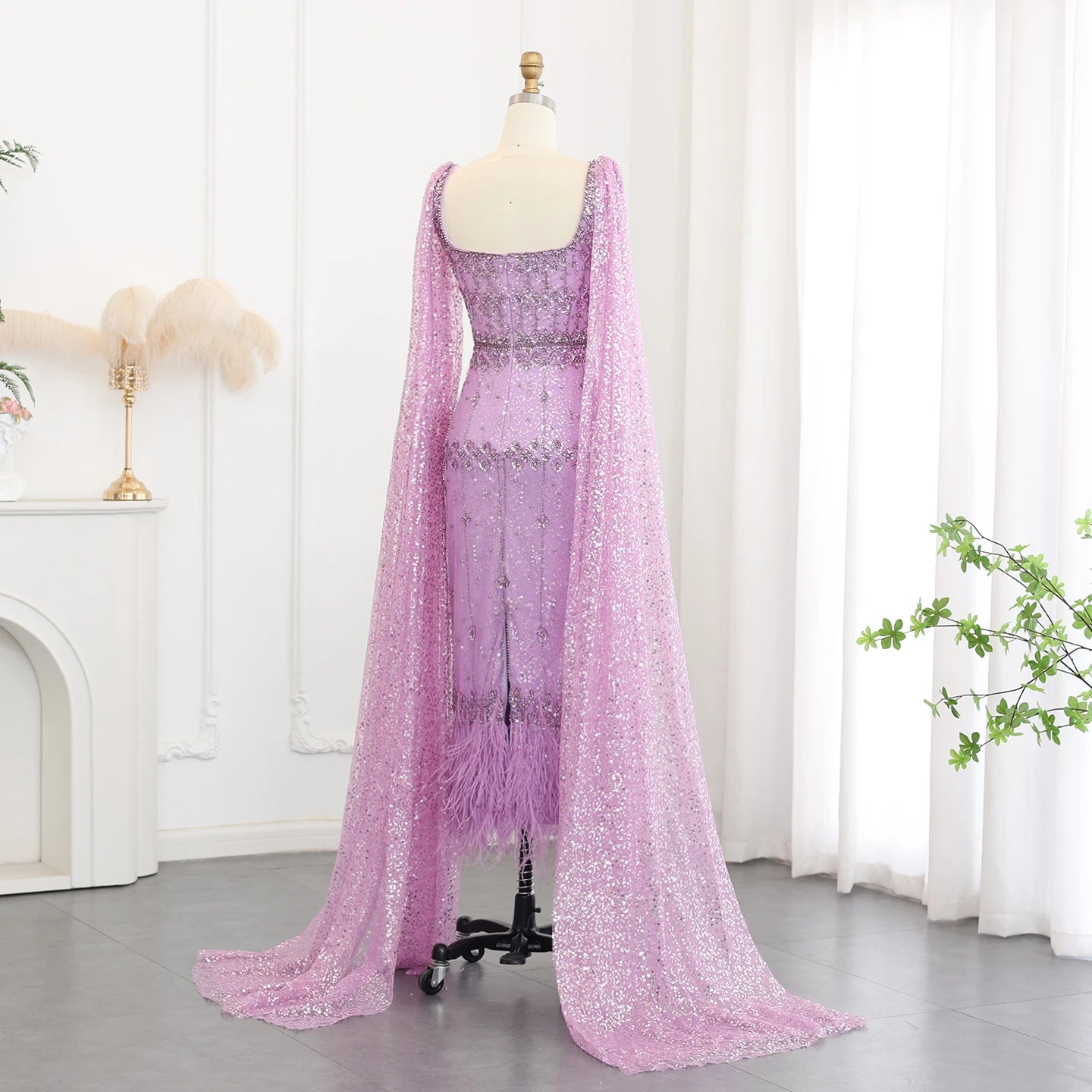 Mermaid Evening Dress with Cape Luxury Feather Formal Dresses for Women Wedding Party - Image 18