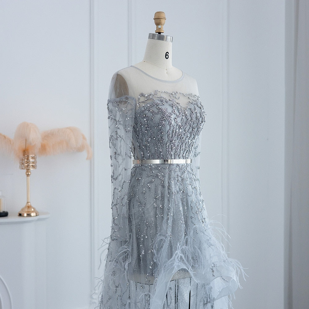 Luxury Feathers High Low Evening Dresses for Wedding Party Short Front Long Back Homecoming Dress - Image 11