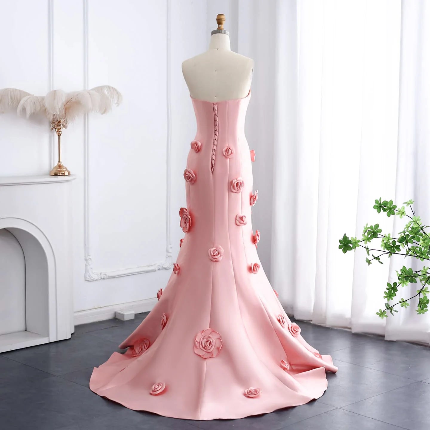 Pink 3D Flowers Sweetheart Mermaid Evening Dress For Women Wedding Long Formal Party Gowns - Image 5