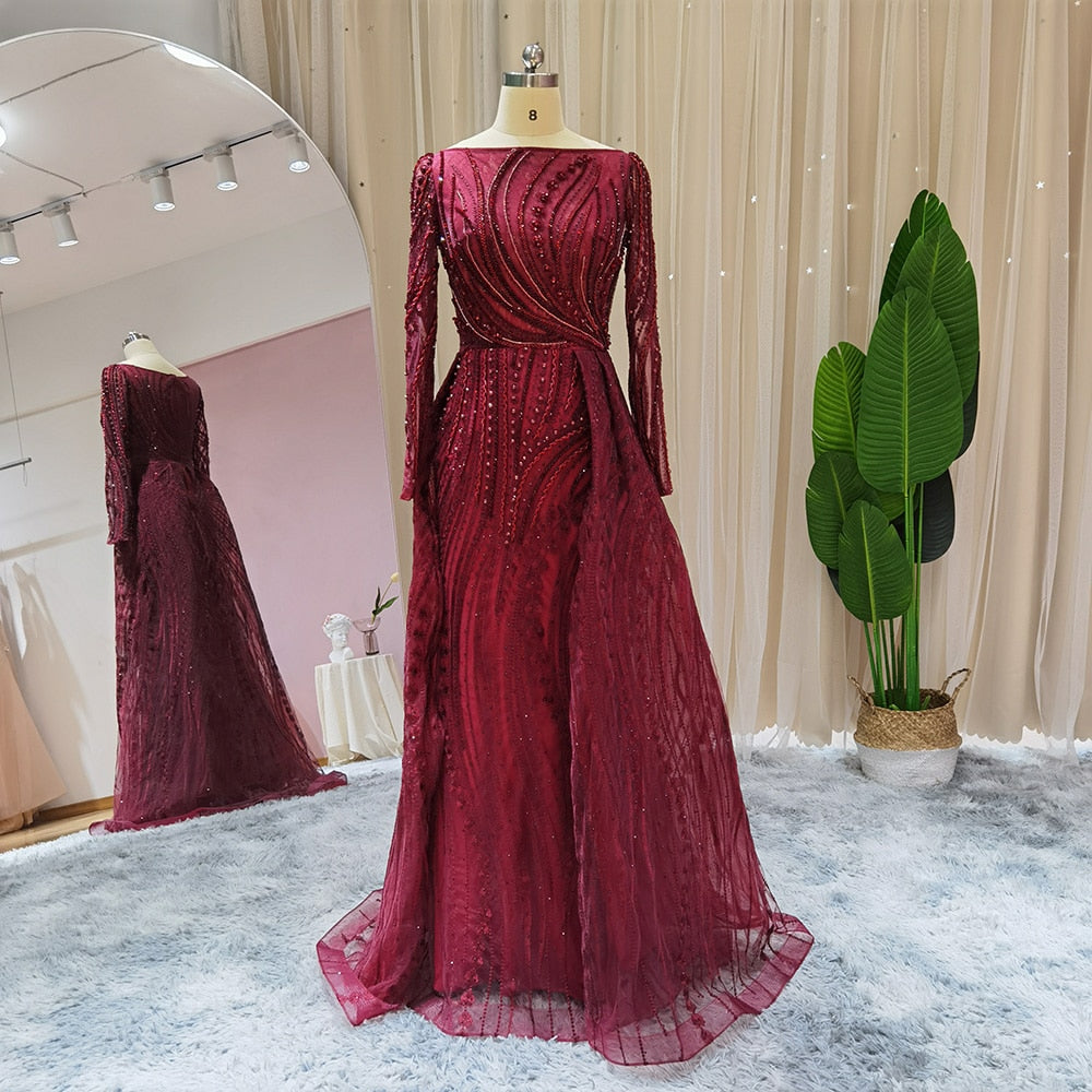 Elegant Evening Dresses Long Sleeve Luxury Overskirt Formal Dress for Women Wedding - Image 7