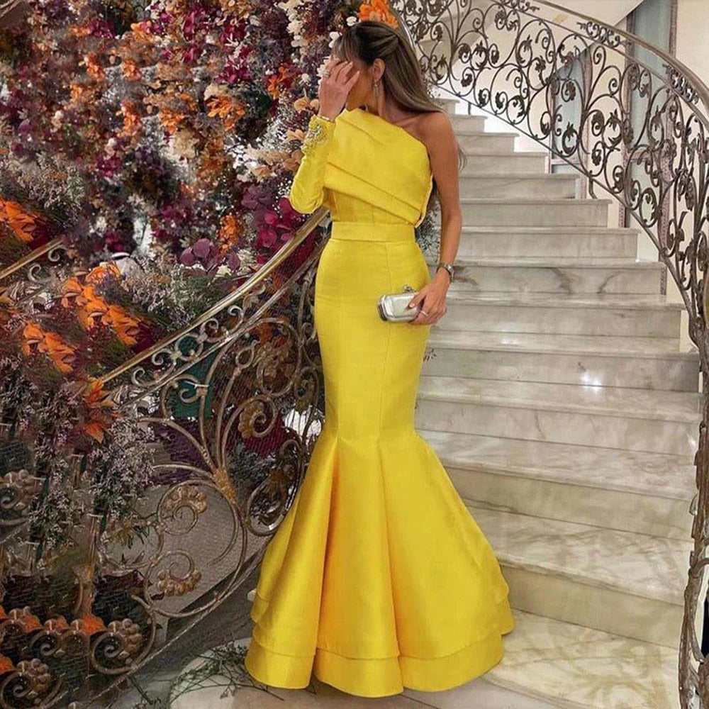 One Shoulder Mermaid Evening Dress with Cape Baby Blue Beaded Luxury Wedding Party Dress - Image 10