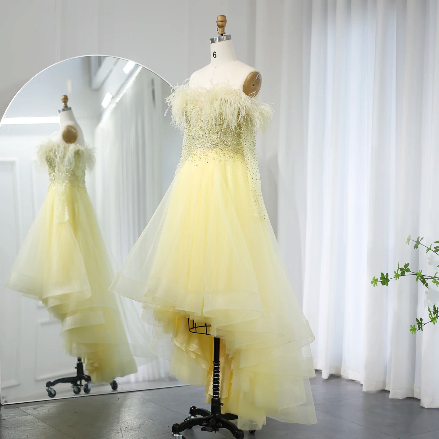 Luxury Feathers Purple High Low Evening Dresses Elegant Off Shoulder Arab Women Wedding Party Prom Dress - Image 10