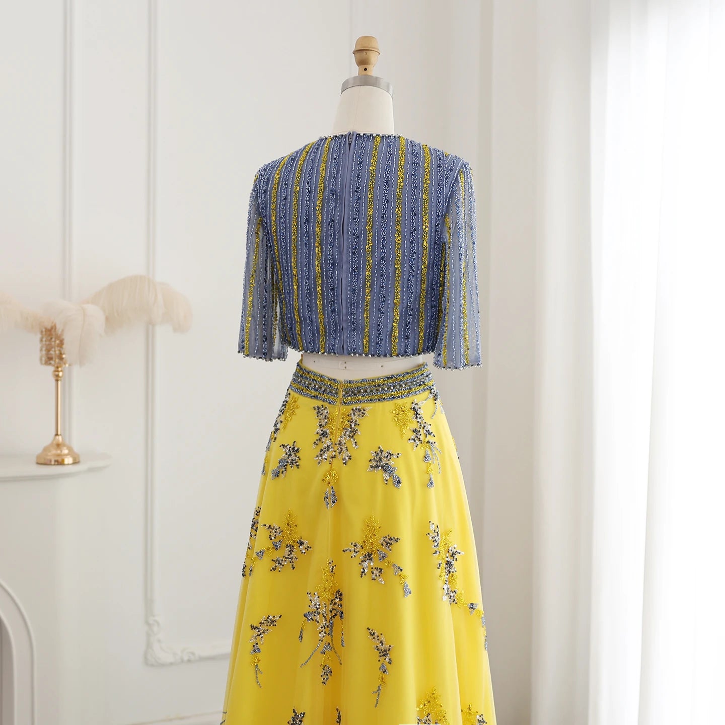 Luxury Blue Yellow 2 Pieces Evening Dresses for Women Wedding Party Elegant Long Arabic Formal Prom Gown - Image 7