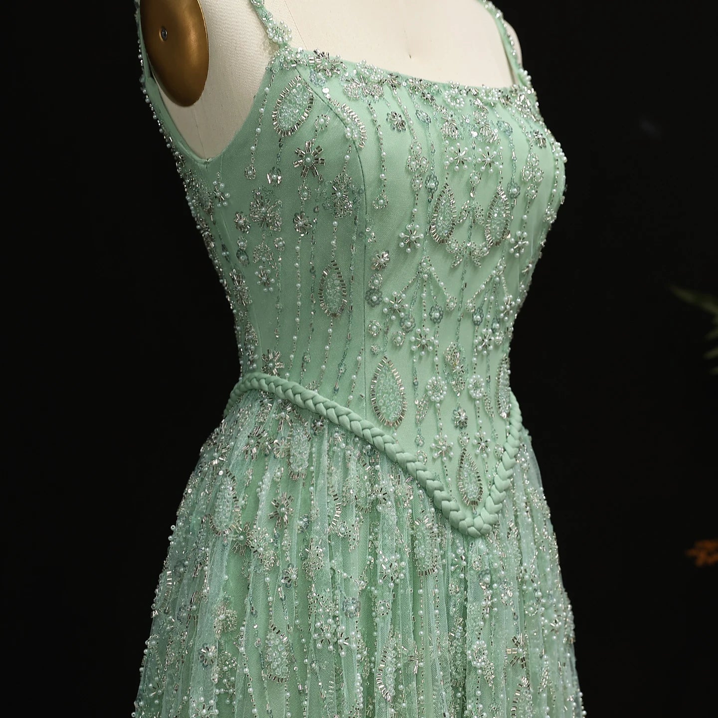 Elegant Sage Green Luxury Evening Dress for Women Wedding Party Spaghetti Straps New - Image 5