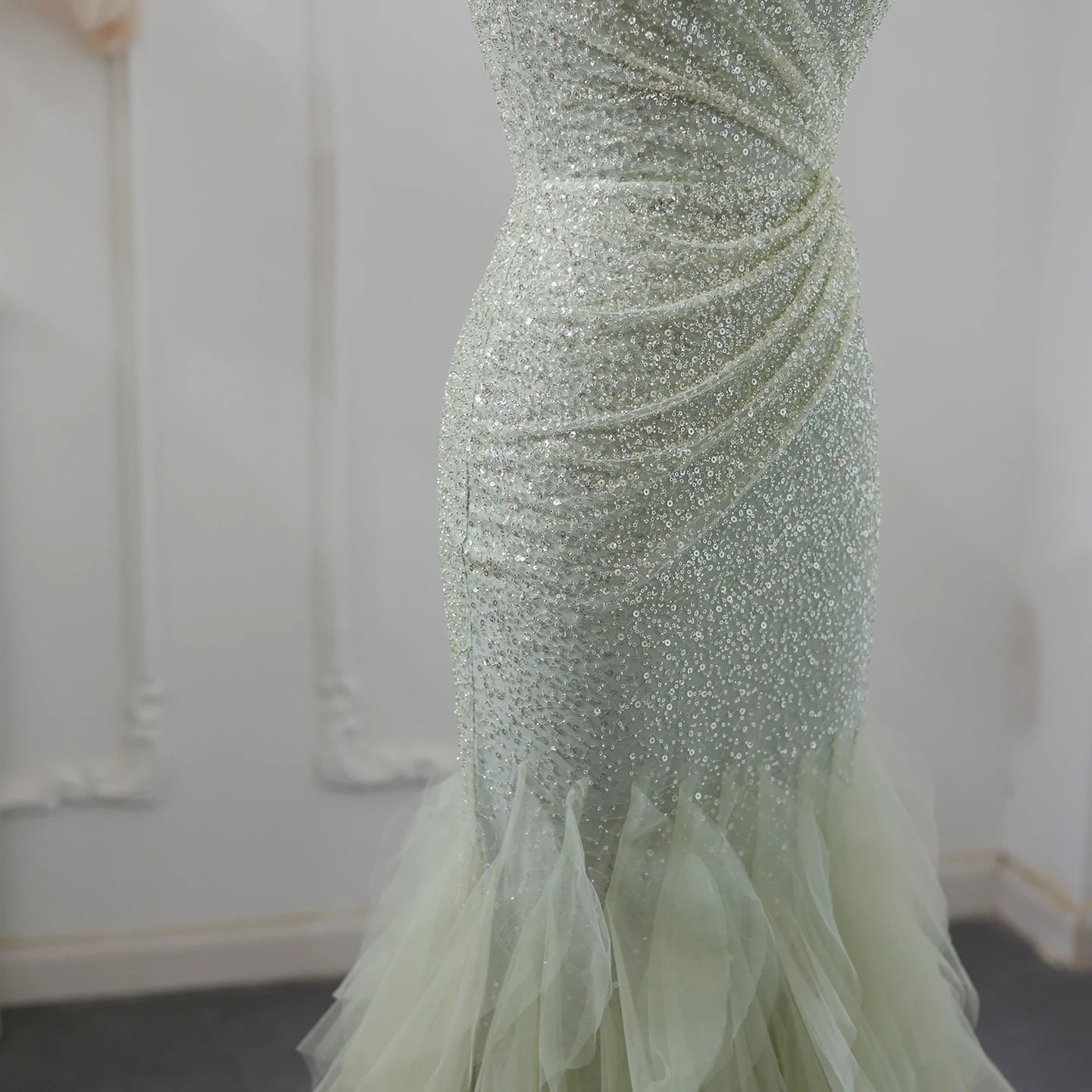 Sparkly Sage Green Sequined Mermaid Evening Dress for Women Wedding Party Long Dubai Arabic Formal Prom Gowns - Image 6