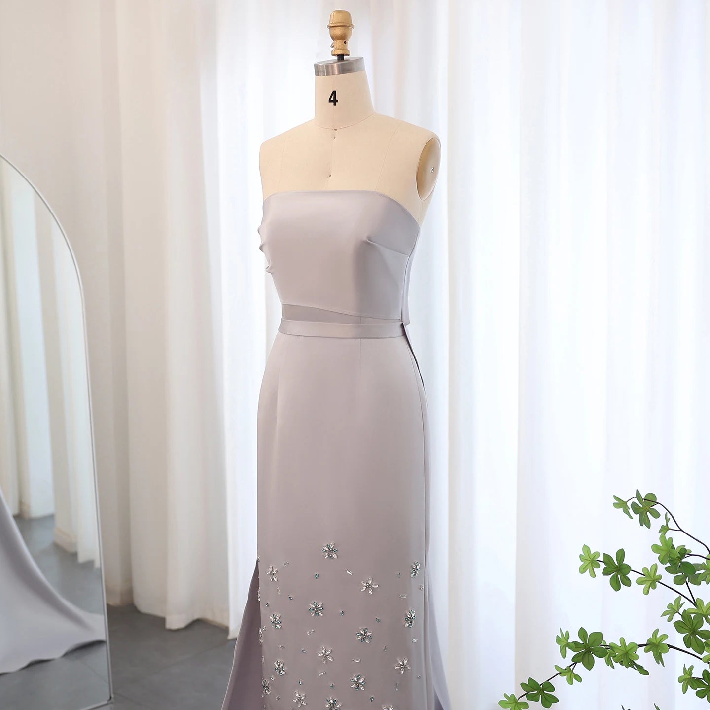 Luxury Crystal Gray Arab Evening Dress for Women Wedding Midi Formal Party Gowns with Train Ankle Length - Image 8