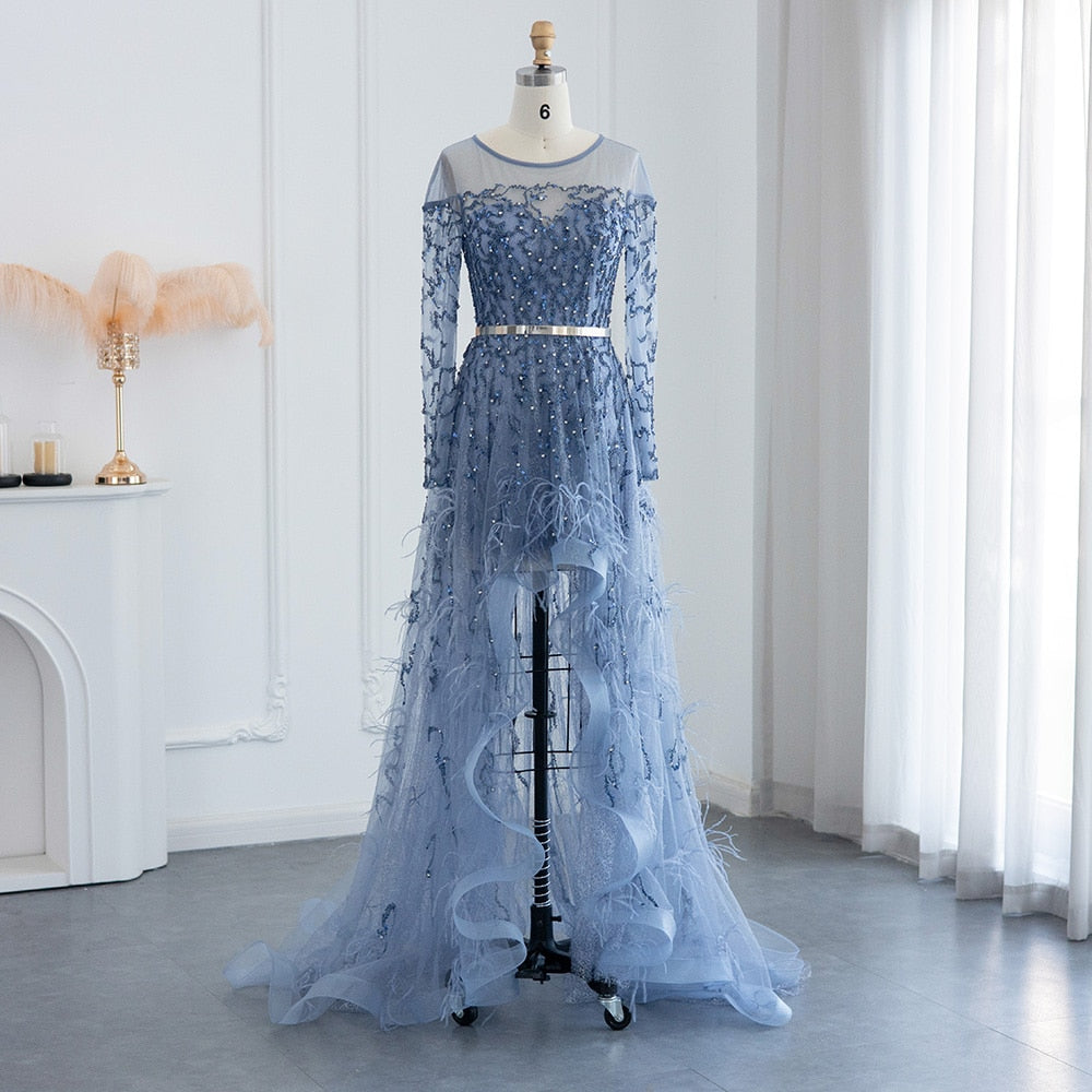 Luxury Feathers High Low Evening Dresses for Wedding Party Short Front Long Back Homecoming Dress - Image 14