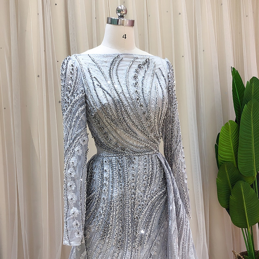 Elegant Evening Dresses Long Sleeve Luxury Overskirt Formal Dress for Women Wedding - Image 3