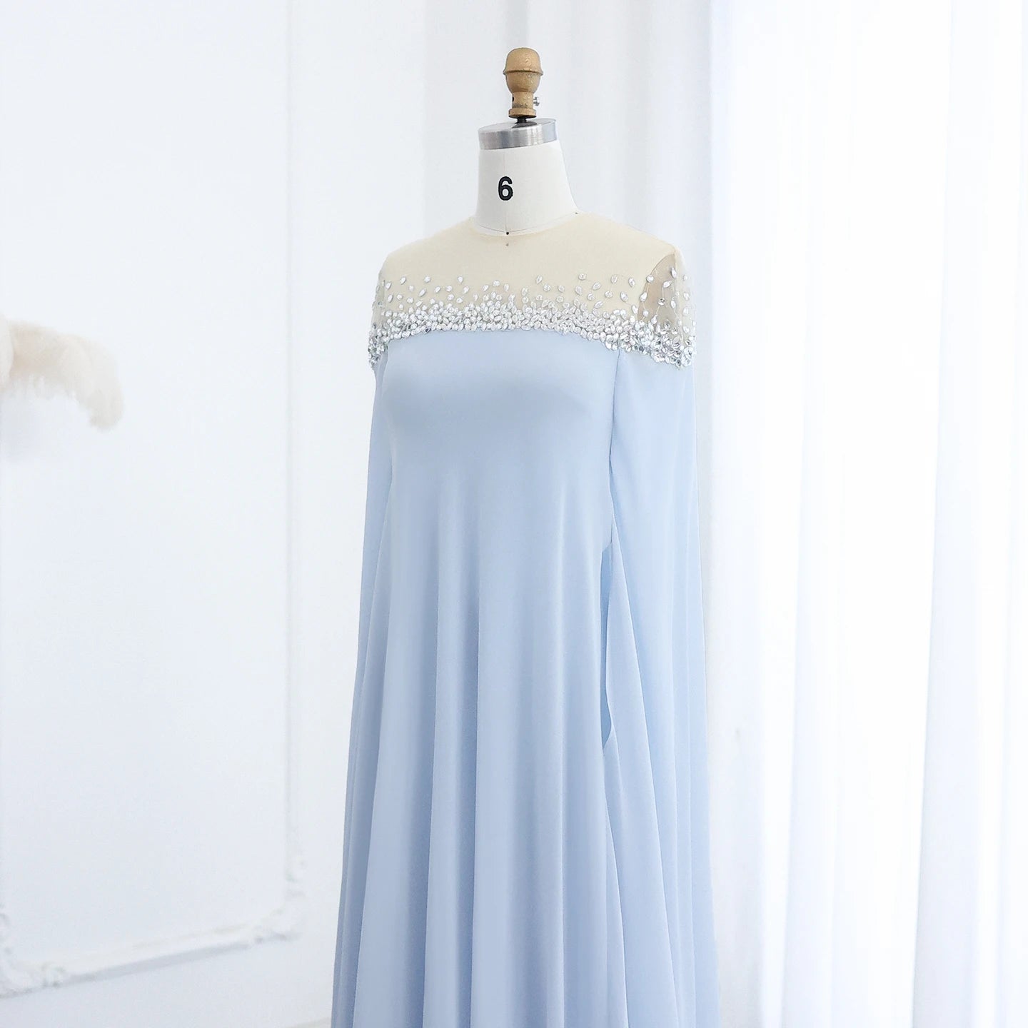 Arabic Luxury Crystal Baby Blue Evening Dress for Women Wedding Elegant Formal Party Gowns - Image 3