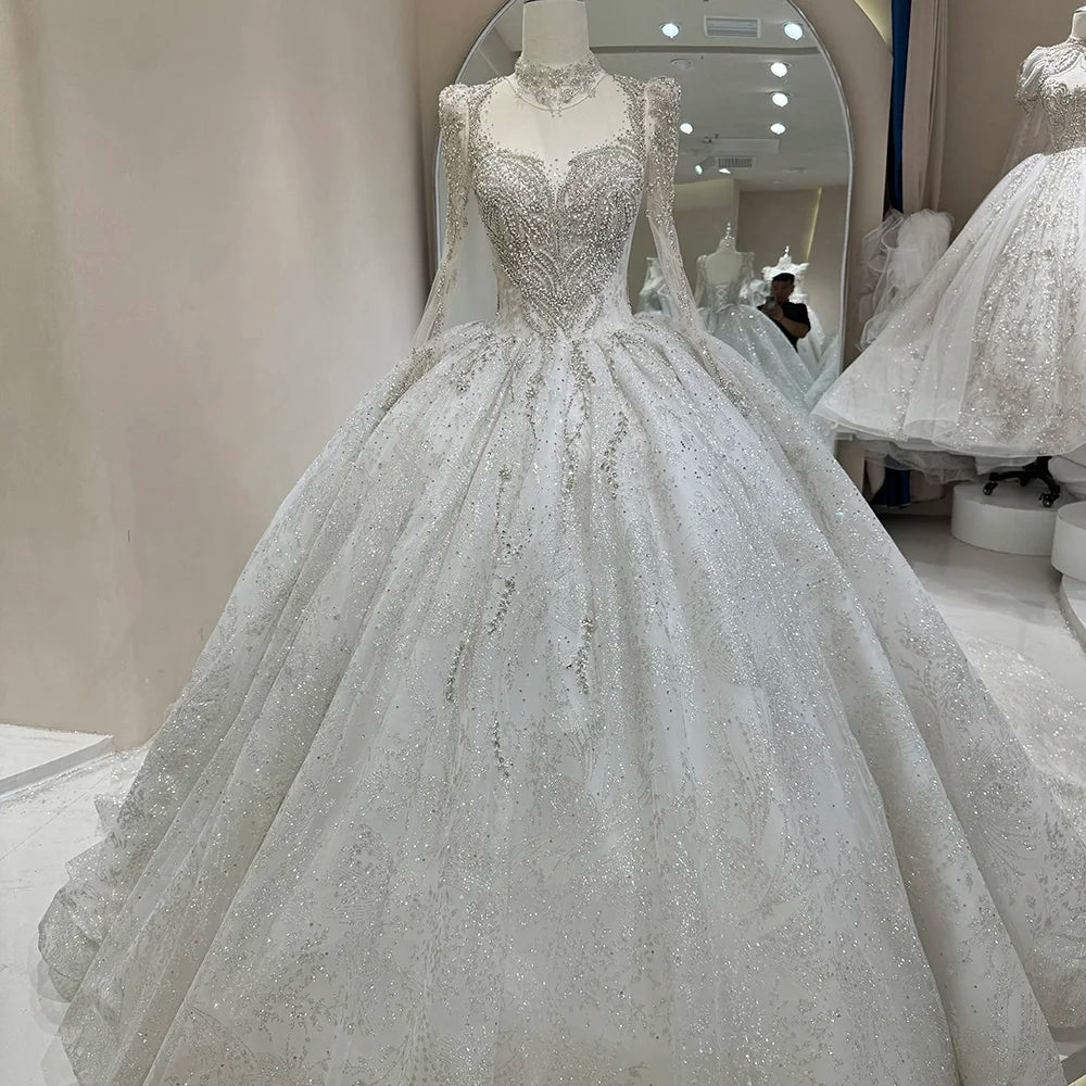 Classic Long Sleeve Empire Puffy Women's Gowns Dresses For Wedding day