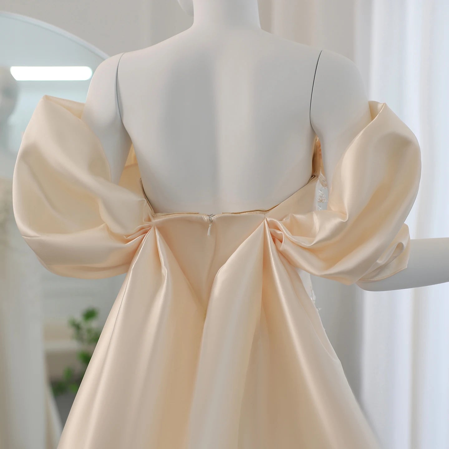 Luxury Crystal Beige Evening Dresses with Cape Sleeves Overskirt Women Wedding Formal Party Gowns - Image 6