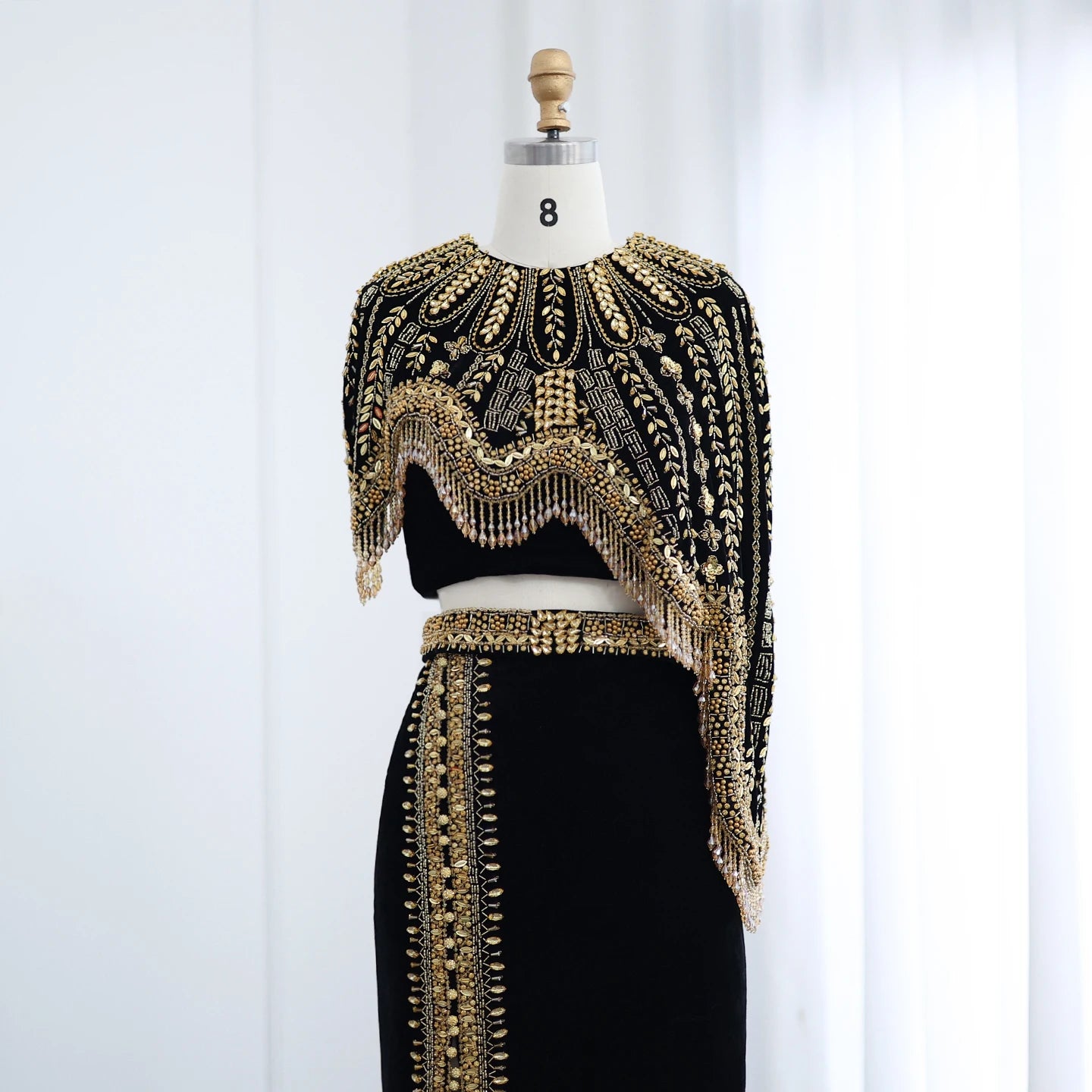 Arabic Black and Gold Two Pieces Evening Dresses Women Beads Midi Formal Prom Party Gowns - Image 2