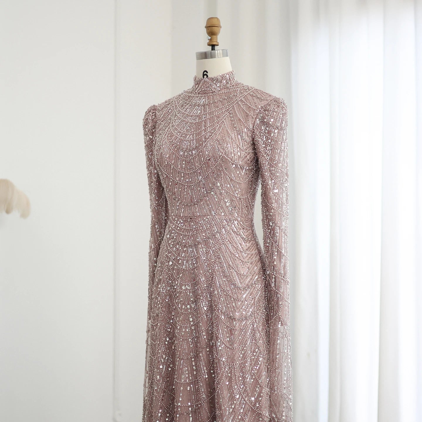 Sage Green Muslim Evening Dresses with Cape Sleeves High Neck for Arabic Women Wedding Party - Image 16