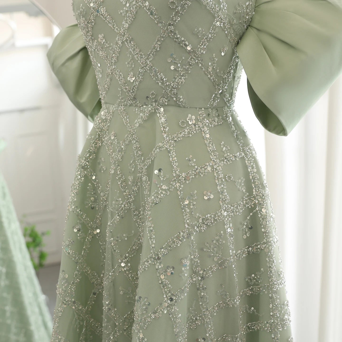 Custom Made A-line Sage Green Evening Dresses for Women Wedding Elegant Beaded Midi Formal Party Gownns - Image 2