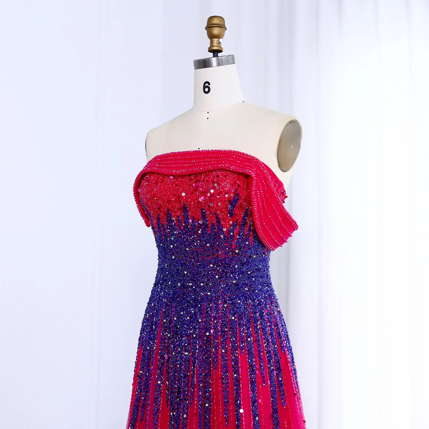 Turquoise Blue Luxury Evening Dress Elegant Off Shoulder Long Fuchsia Wedding Party Gown - Image 7
