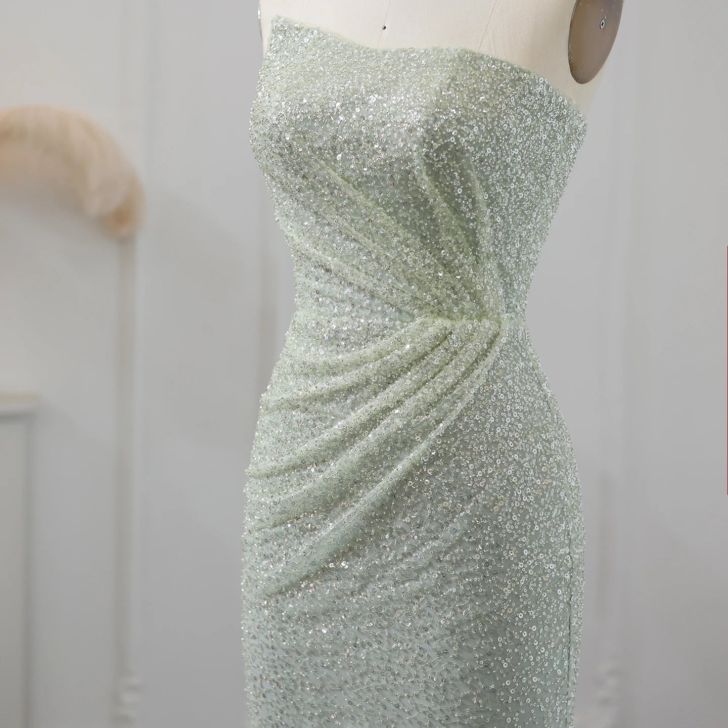 Sparkly Sage Green Sequined Mermaid Evening Dress for Women Wedding Party Long Dubai Arabic Formal Prom Gowns - Image 4