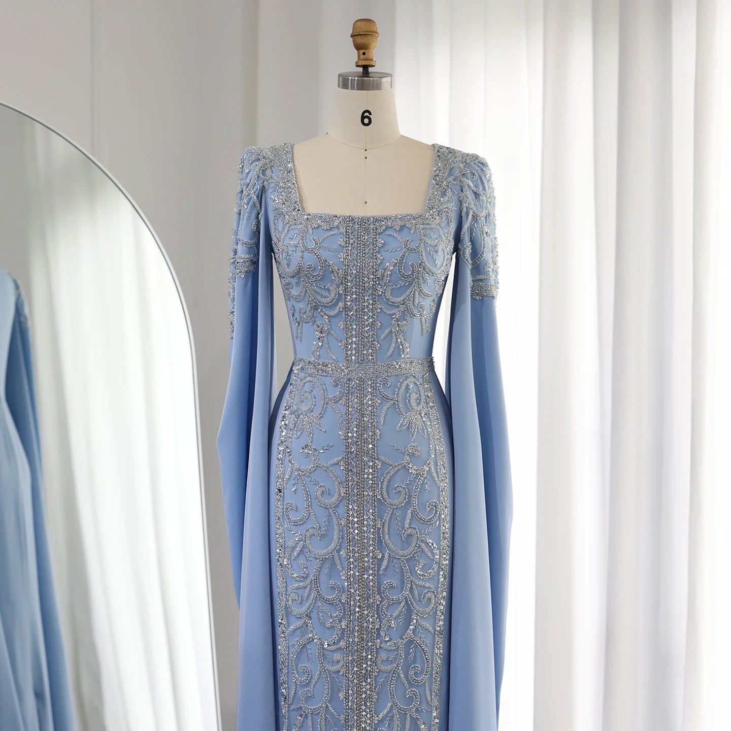 Luxury Mermaid kaftan Evening Dresses with Cape Sleeves Women Wedding Engagement Party Gowns - Image 7