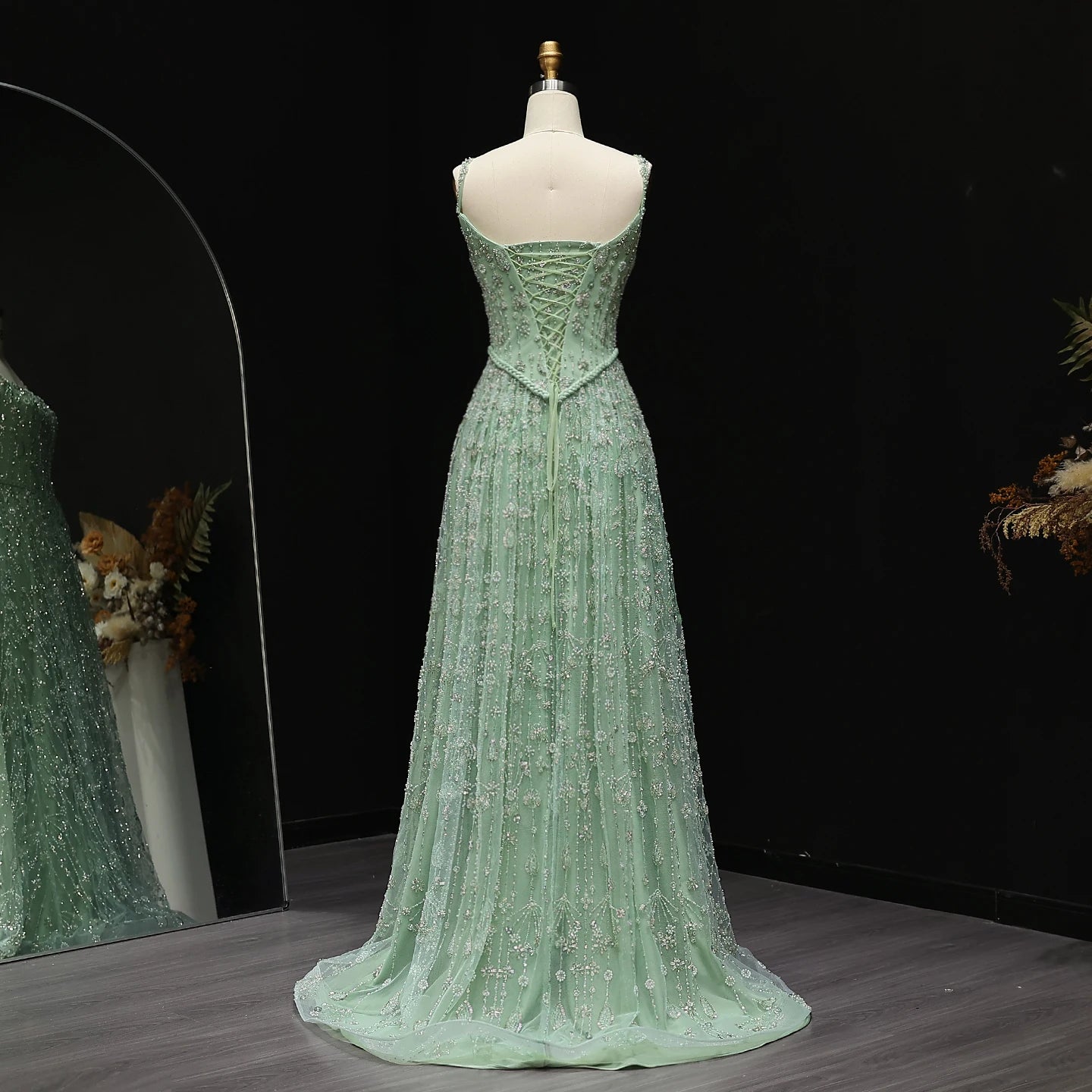 Elegant Sage Green Luxury Evening Dress for Women Wedding Party Spaghetti Straps New - Image 4