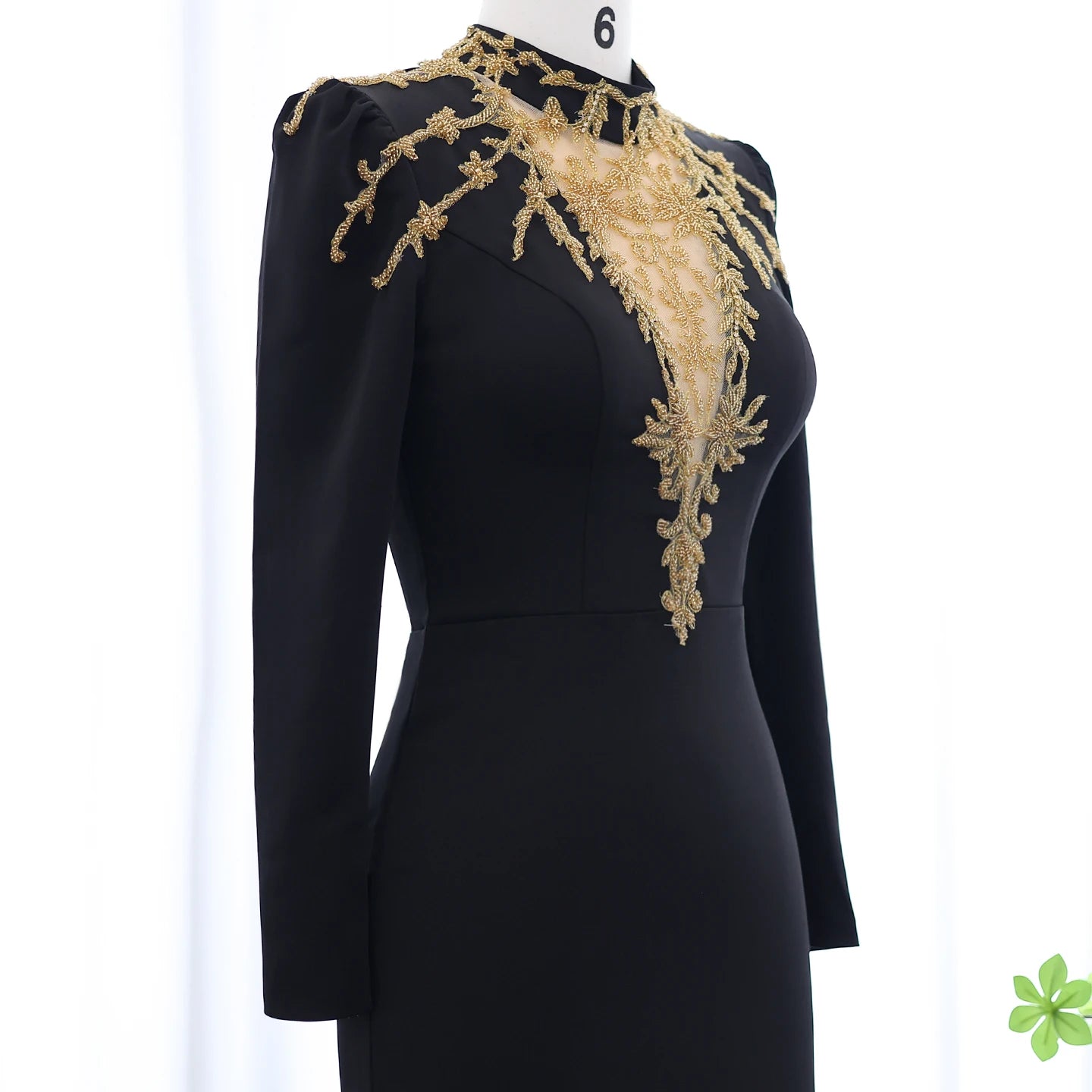 High Neck Long Sleeves Black Evening Dresses Gold Beaded Women Formal Party Gowns - Image 6