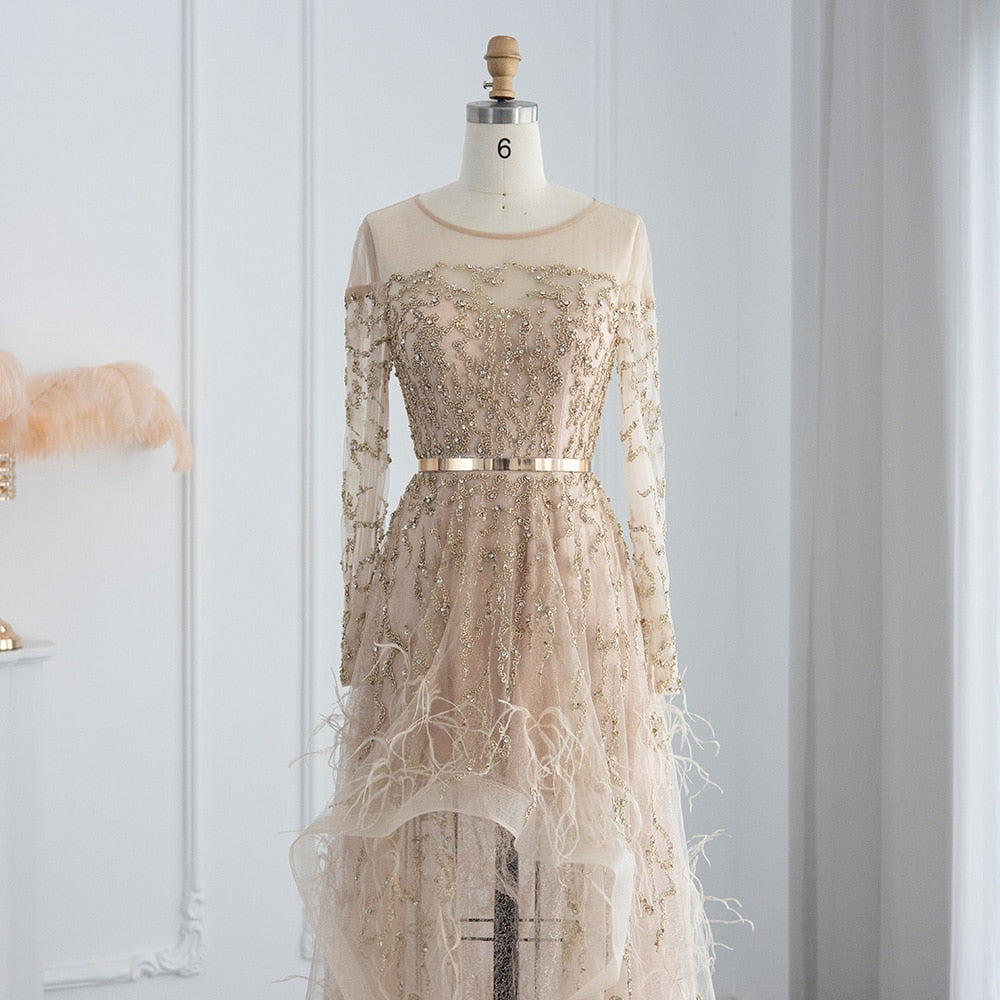 Luxury Feathers High Low Evening Dresses for Wedding Party Short Front Long Back Homecoming Dress - Image 5