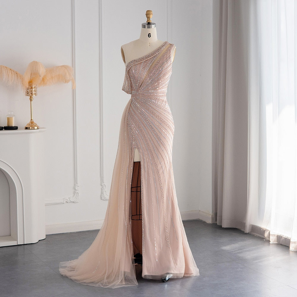 Luxury One Shoulder Mermaid Evening Dresses for Wedding Party High Slit Long Prom Formal Gowns - Image 4
