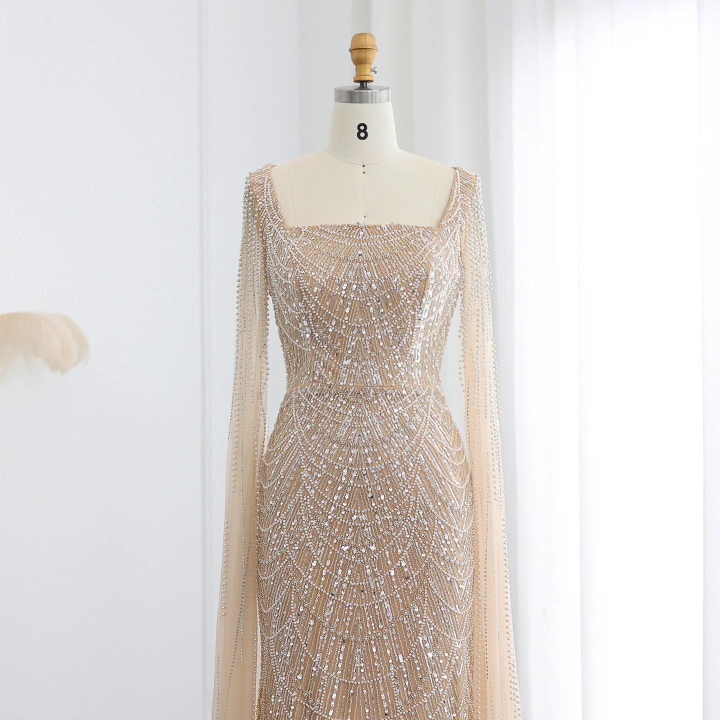 Beaded Mermaid with Cap Sleeves Evening Dresses for Women Champagne Formal Dresses Prom Dress - Image 7
