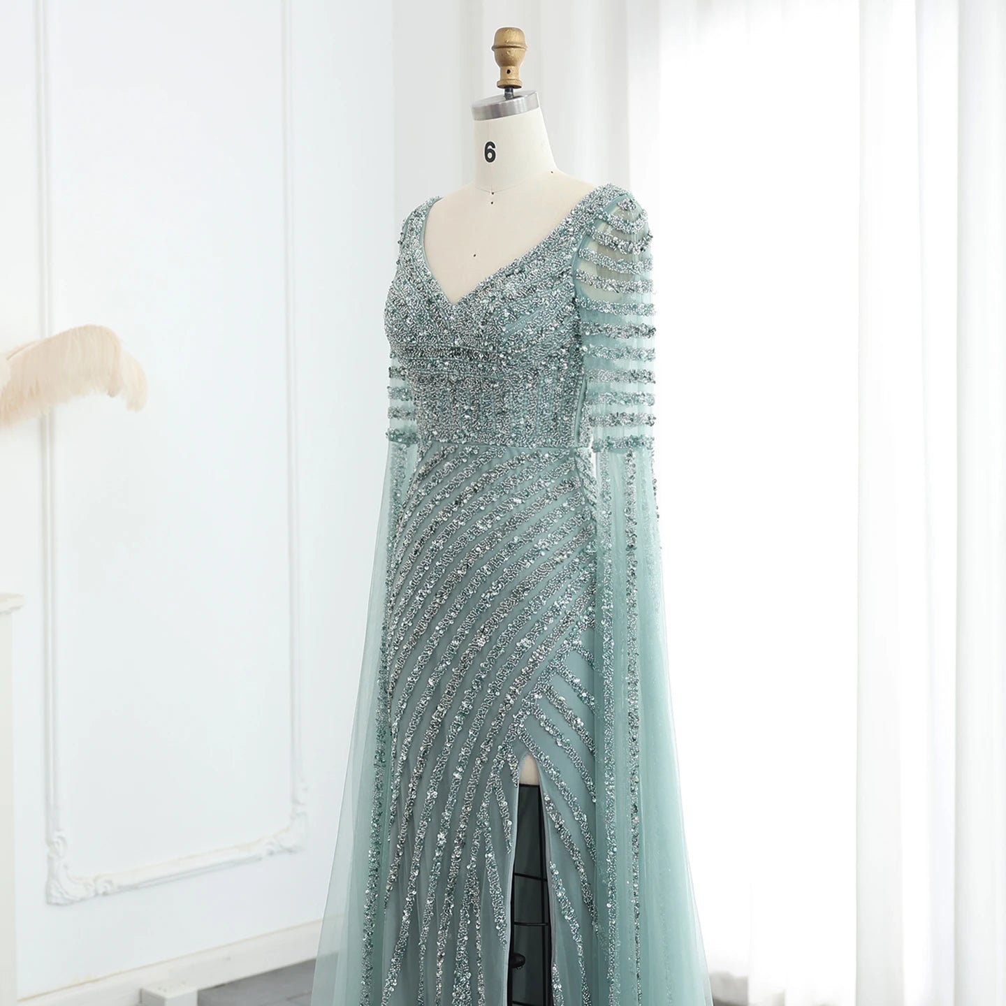 Luxury Beaded Mermaid Evening Dresses with Cape Sleeves Side Slit Women Long Wedding Party Gowns - Image 18
