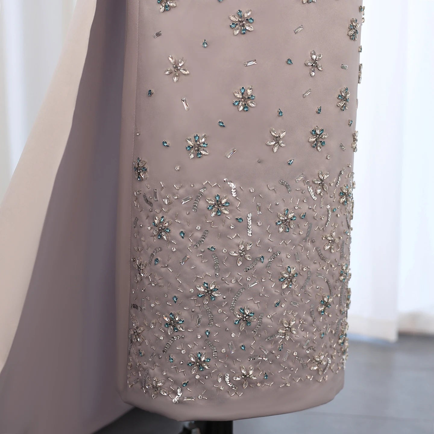 Luxury Crystal Gray Arab Evening Dress for Women Wedding Midi Formal Party Gowns with Train Ankle Length - Image 5