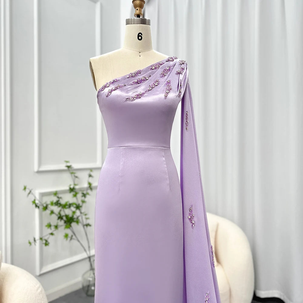 Arabic Lilac One Shoulder Evening Dresses with Cape Elegant Ankle Length Women Wedding Dress Party Dress - Image 2