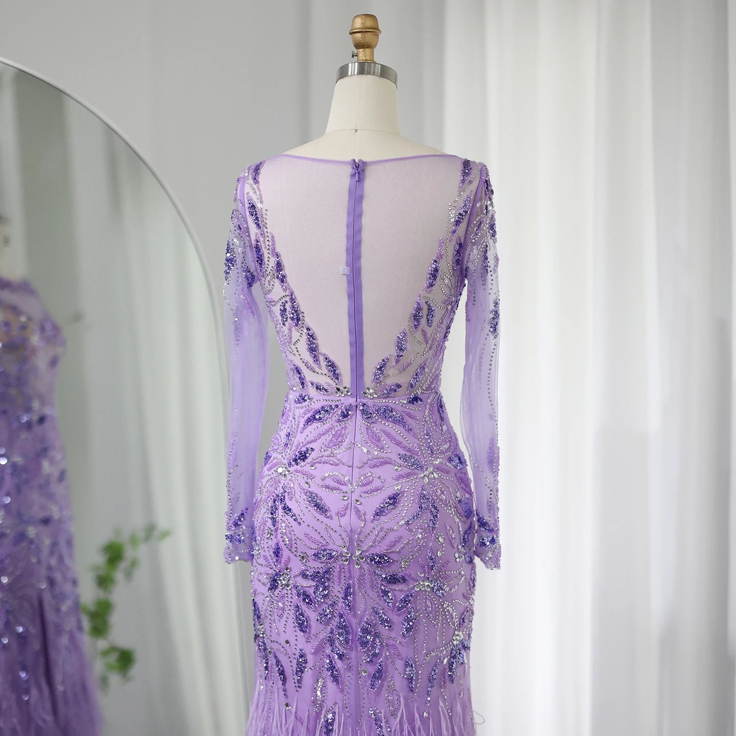 Luxury Feathers Evening Dresses for Women Wedding Elegant Long Sleeves Mermaid Prom Party Gowns - Image 16