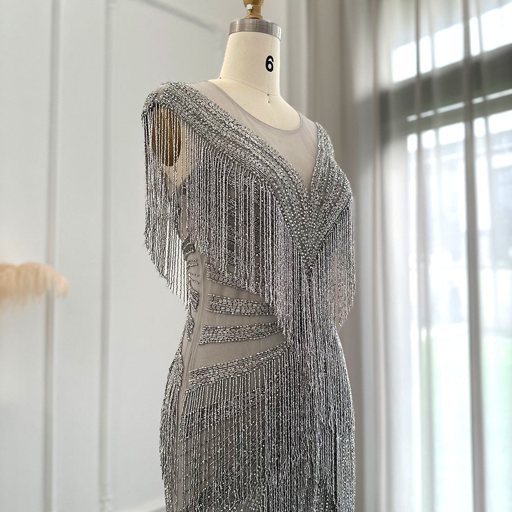Heavy Beading Tassel Mermaid Evening Dress Luxury Wedding Party Gowns - Image 14