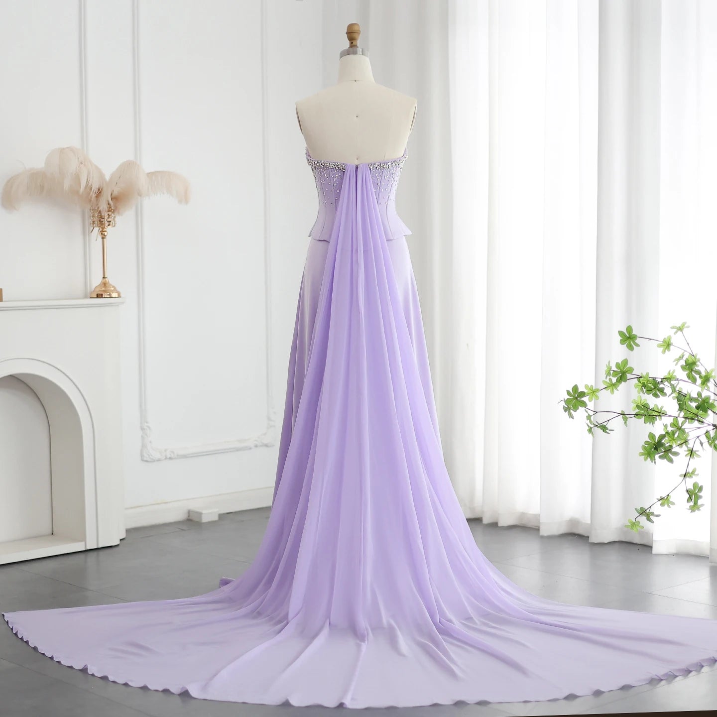 Lilac Two Pieces Evening Dresses for Women Scalloped Corset Luxury Dubai Prom Party Gowns - Image 5