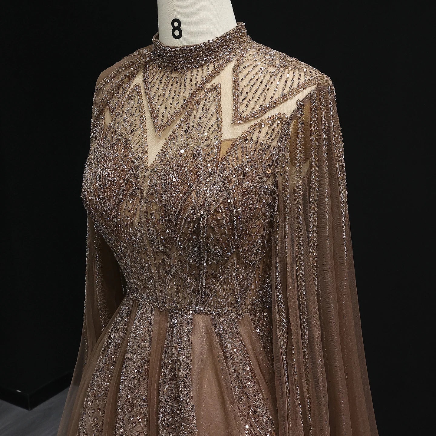 Luxury Pink Evening Dress with Cape Sleeves Brown Women Wedding Party Gowns - Image 6
