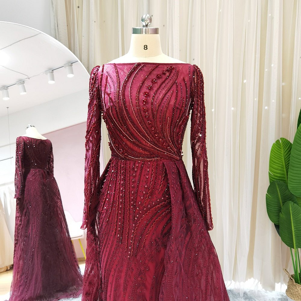 Elegant Evening Dresses Long Sleeve Luxury Overskirt Formal Dress for Women Wedding - Image 8